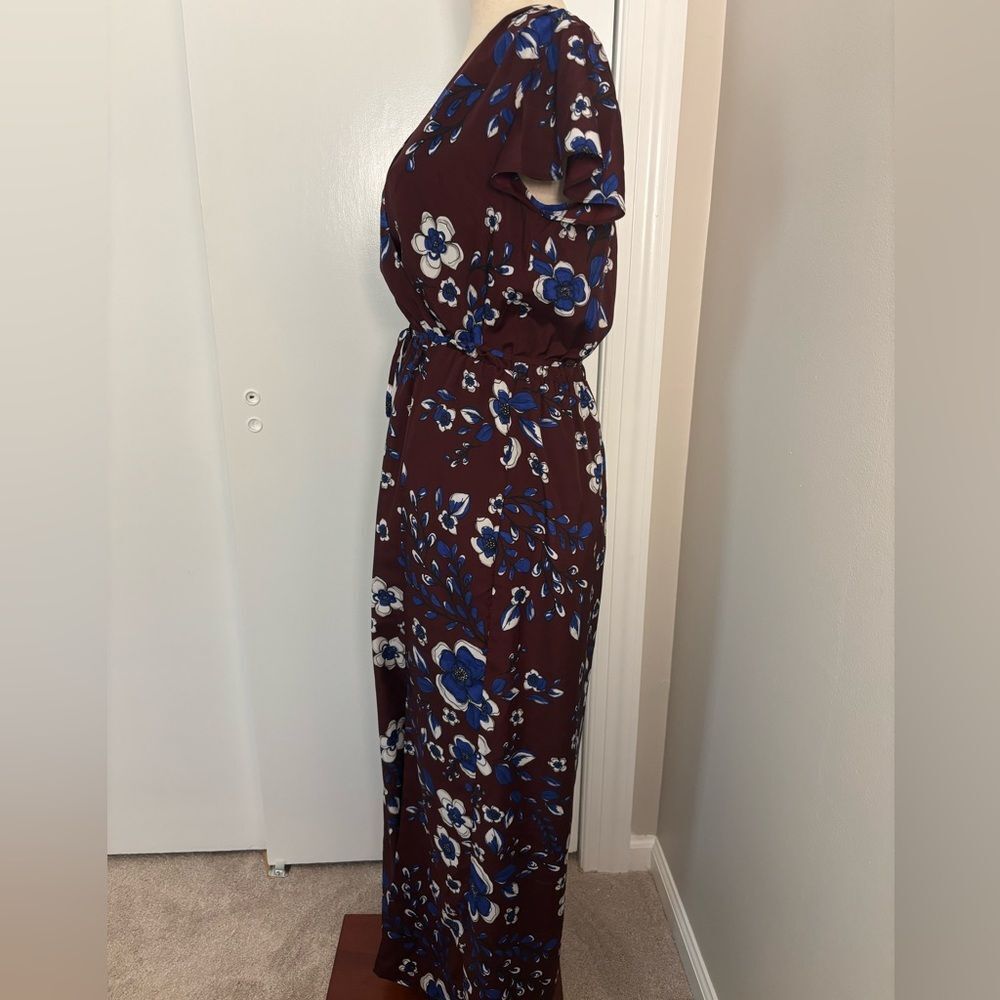 Banana Republic Wine & Blue Floral Maxi Dress with Front Slit Size XS - Picture 4 of 8